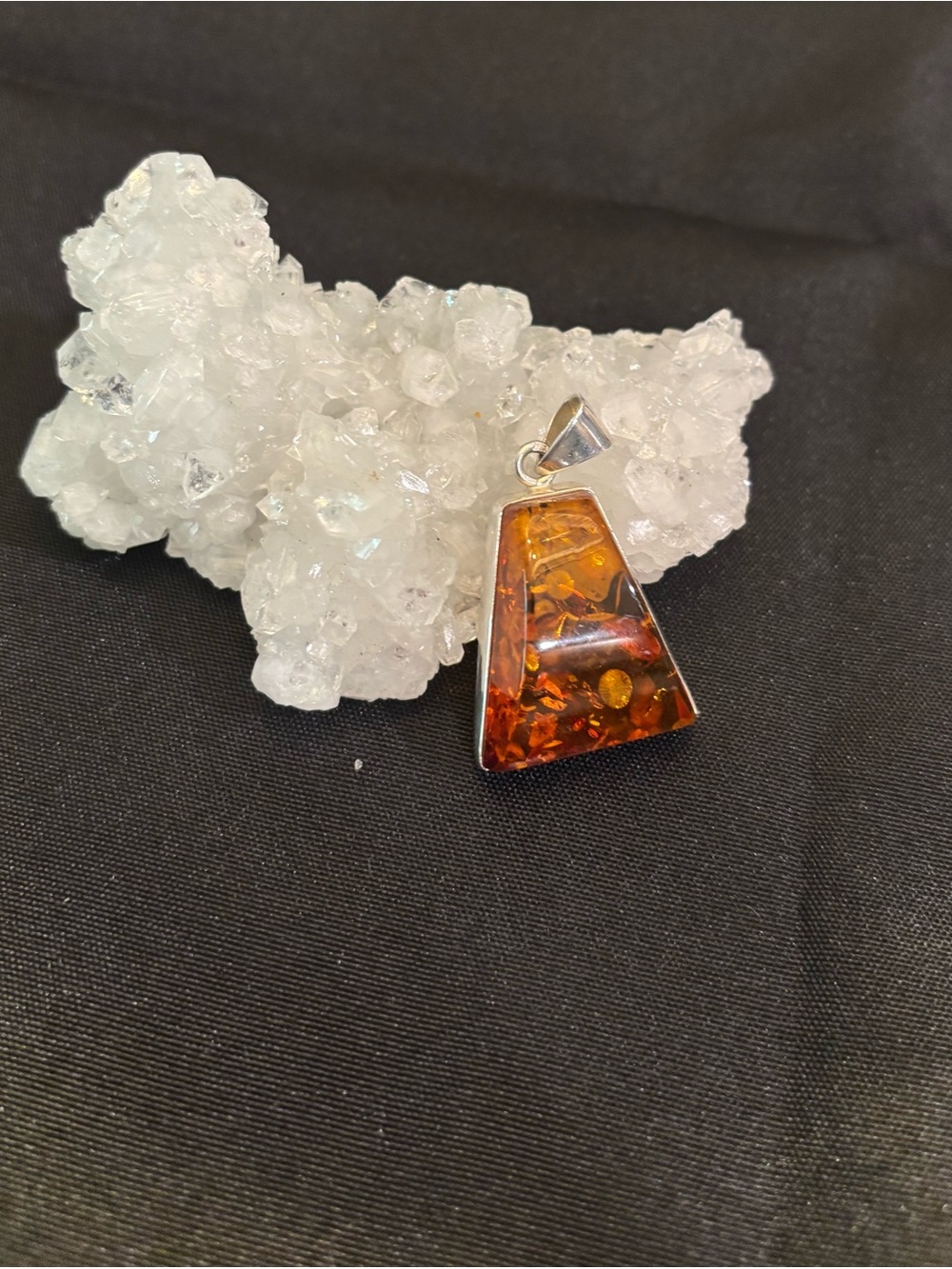 Amber Trapezoid Pendant Necklace - Sterling Silver, High Quality Piece